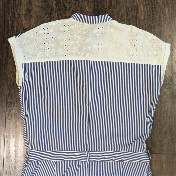 EUC Zara Basic S 100% Cotton Pinstripe Eyelet Button Down Zip Fly Jumpsuit - Picture 5 of 10